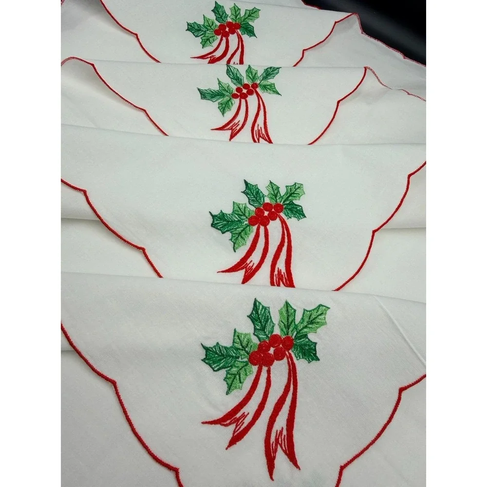 Jabara Set 8 Napkins Holly Berry Christmas Holiday Embroidered Celebration 16x16
